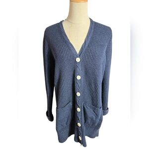 L.L. Bean Navy Blue Cotton Button-Up Cardigan Sweater
